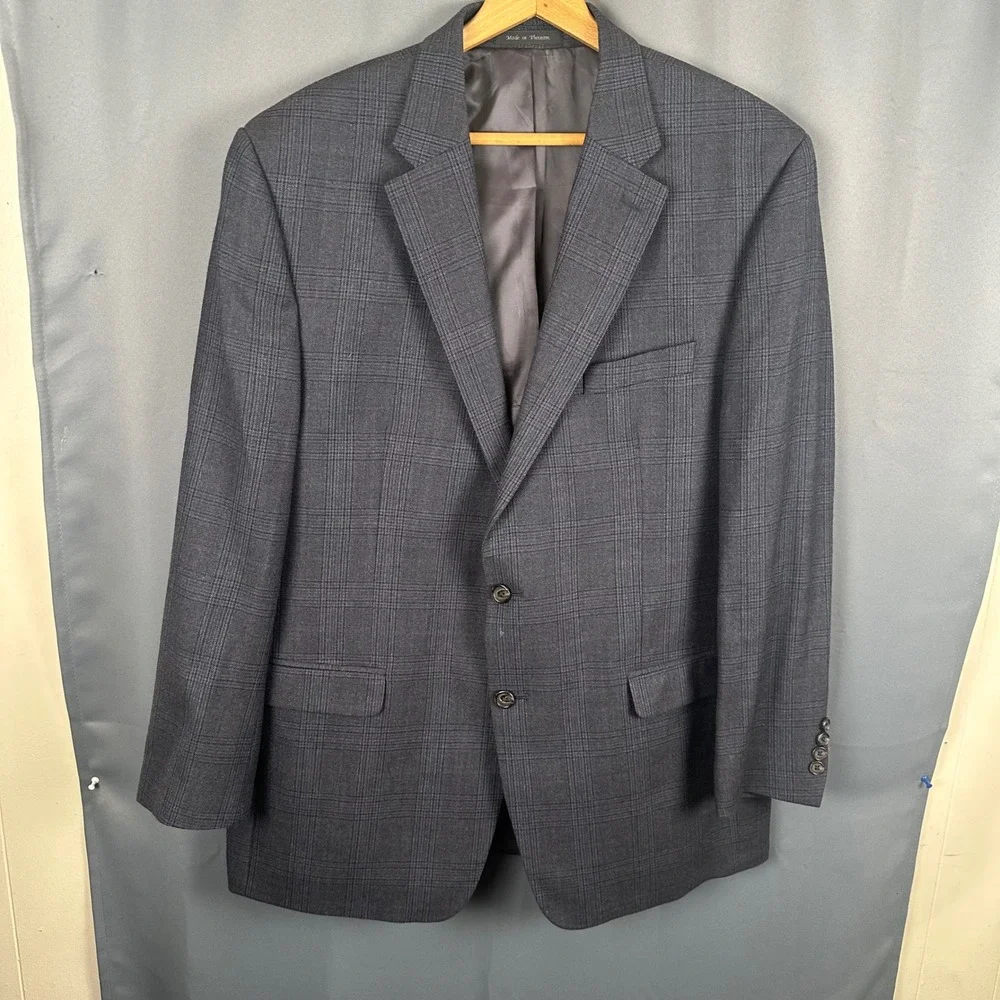 Lauren Ralph Lauren Mens 46L Grey Glen Plaid 100% Wool 2-Button Blazer Coat